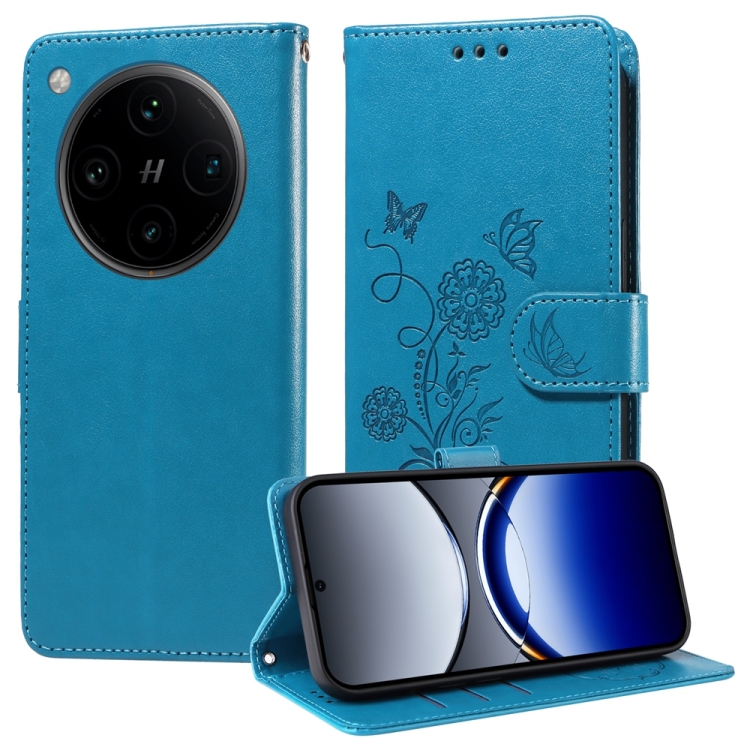 

For OPPO Find X8 Pro Embossed Butterfly Flowers Leather Phone Case(Blue)