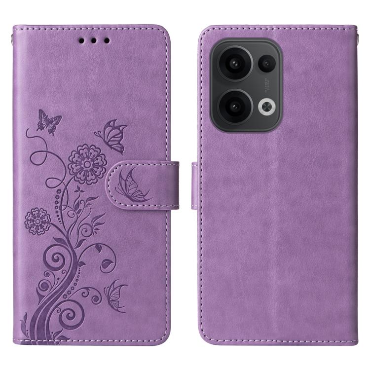 

For OPPO Reno13 / Reno14 / Reno14 F 5G Global Embossed Butterfly Flowers Leather Phone Case(Purple)