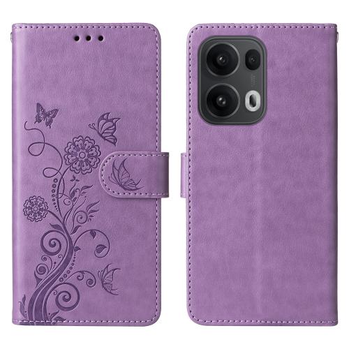 

For OPPO Reno13 Pro Global Embossed Butterfly Flowers Leather Phone Case(Purple)