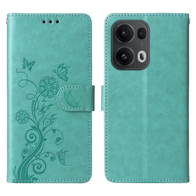

For OPPO Reno13 Pro Global Embossed Butterfly Flowers Leather Phone Case(Green)