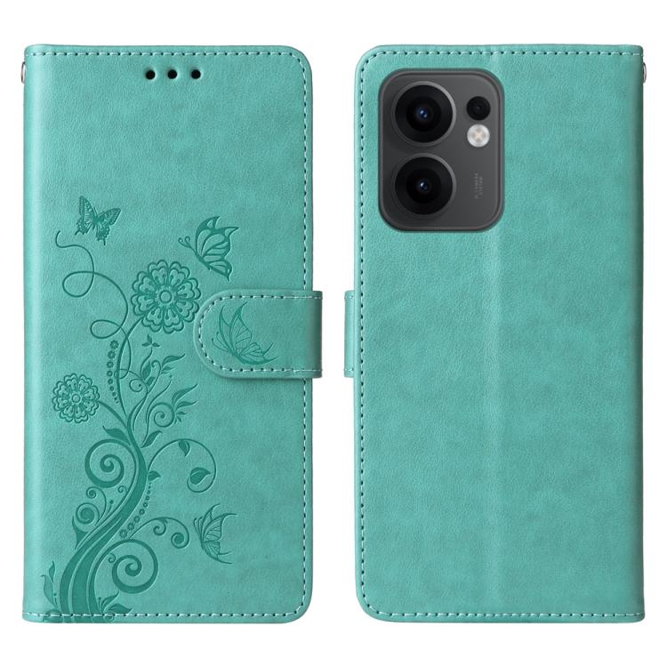 

For OPPO Reno13 F 4G / 5G Embossed Butterfly Flowers Leather Phone Case(Green)