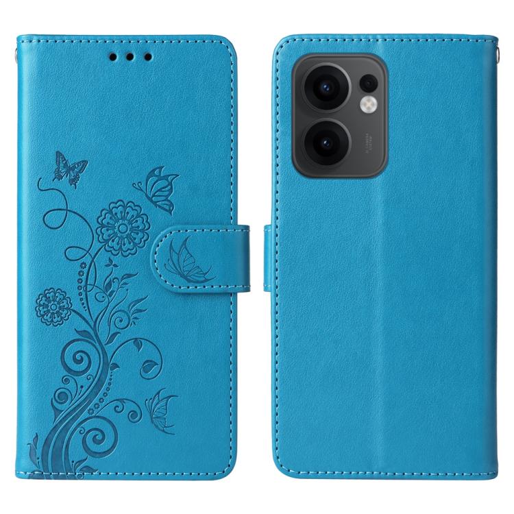 

For OPPO Reno13 F 4G / 5G Embossed Butterfly Flowers Leather Phone Case(Blue)