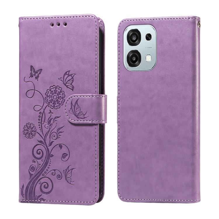 

For OPPO A6 Pro 4G / 5G Global / F31 5G Embossed Butterfly Flowers Leather Phone Case(Purple)