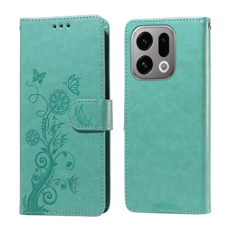 

For OPPO Find X9 Embossed Butterfly Flowers Leather Phone Case(Green)