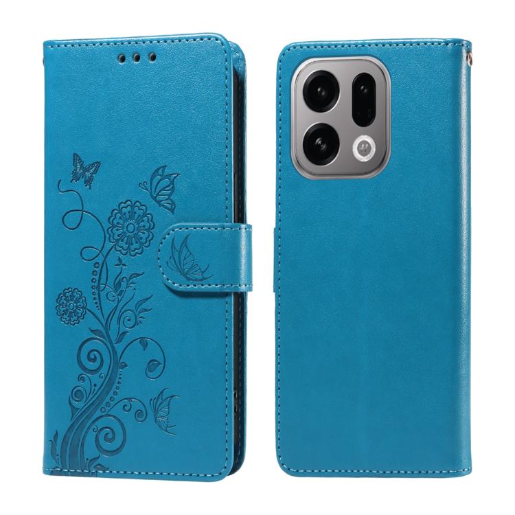 

For OPPO Find X9 Embossed Butterfly Flowers Leather Phone Case(Blue)
