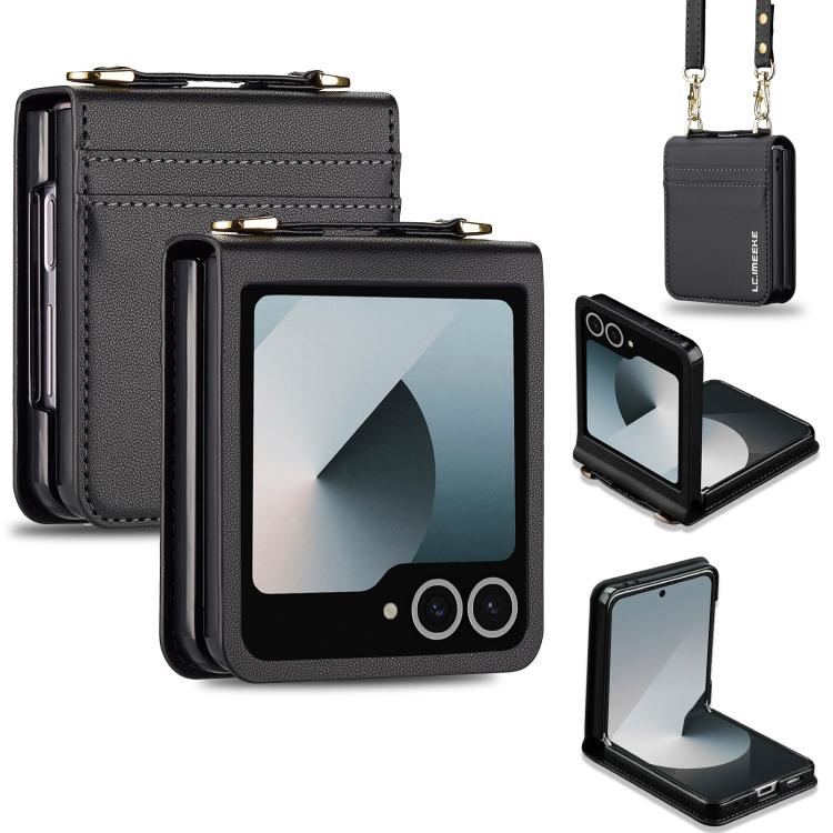 

For Samsung Galaxy Z Flip7 5G LC.IMEEKE L1 Series Frosted Fine Texture PU Phone Case with Lanyard(Black)