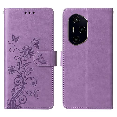 

For Honor 300 Ultra Embossed Butterfly Flowers Leather Phone Case(Purple)