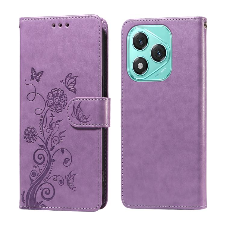 

For Honor 400 Lite Embossed Butterfly Flowers Leather Phone Case(Purple)