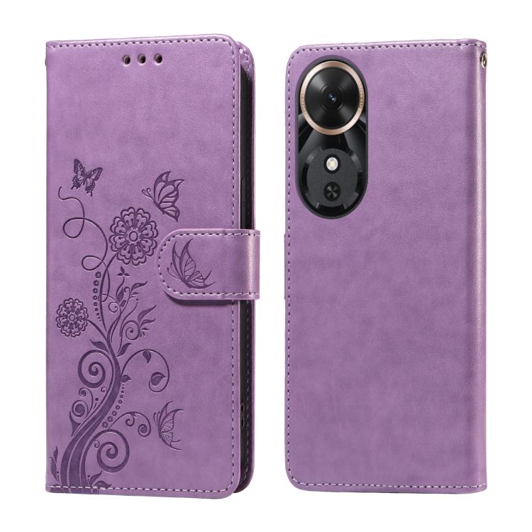 

For Honor Play 60 Embossed Butterfly Flowers Leather Phone Case(Purple)