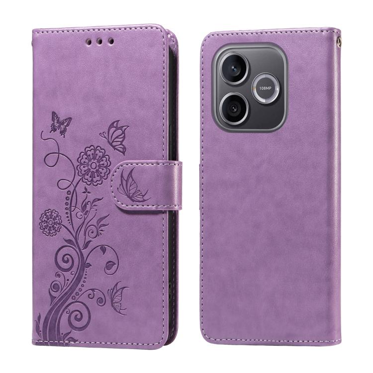 For Honor 600 Lite Global Embossed Butterfly Flowers Leather Phone Case(Purple)