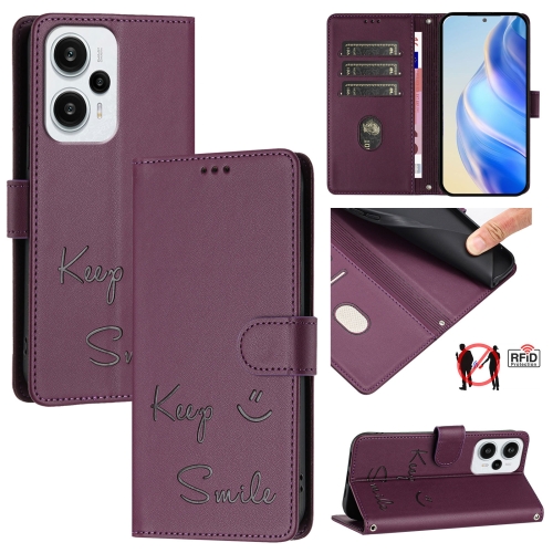 

For Redmi Note 12 Turbo Smile Embossing RFID Leather Phone Case(Violet)