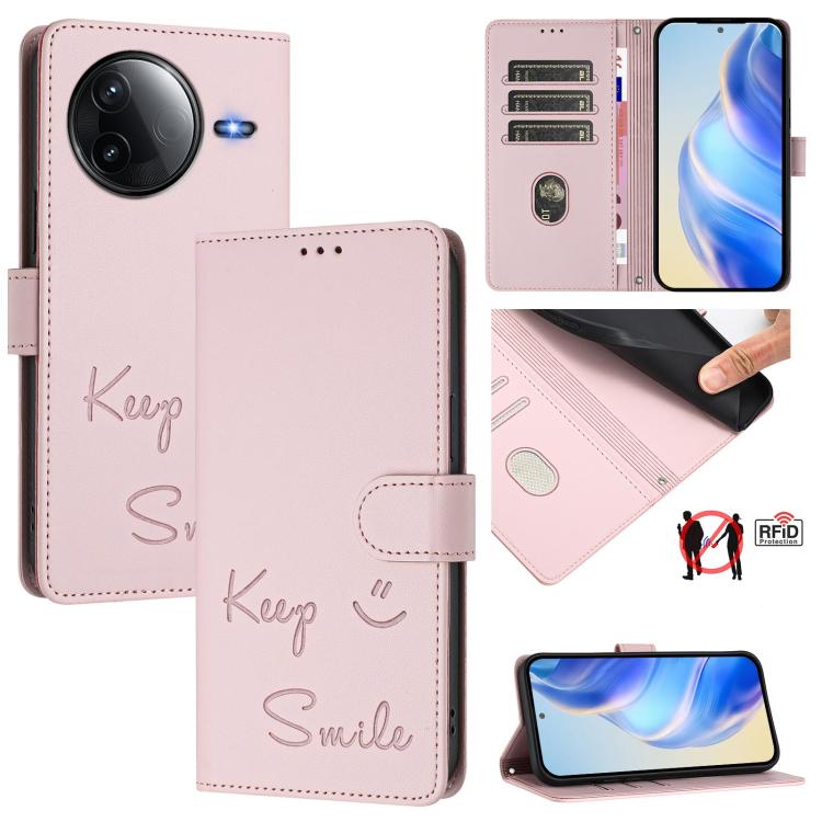 

For Redmi K80 5G / K80 Pro 5G Smile Embossing RFID Leather Phone Case(Pink)