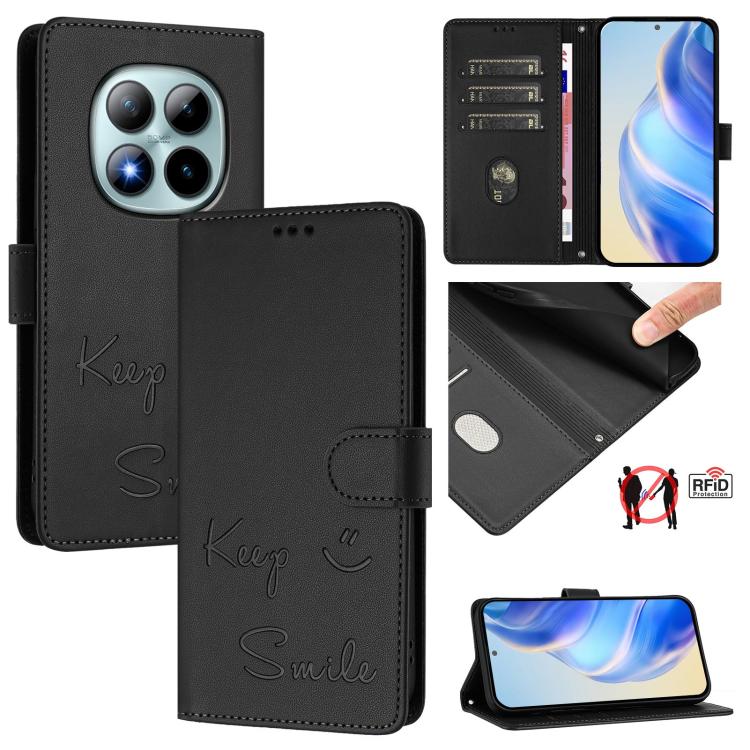 

For Redmi Note 15 Pro+ 5G Global 163.3mm Smile Embossing RFID Leather Phone Case(Black)
