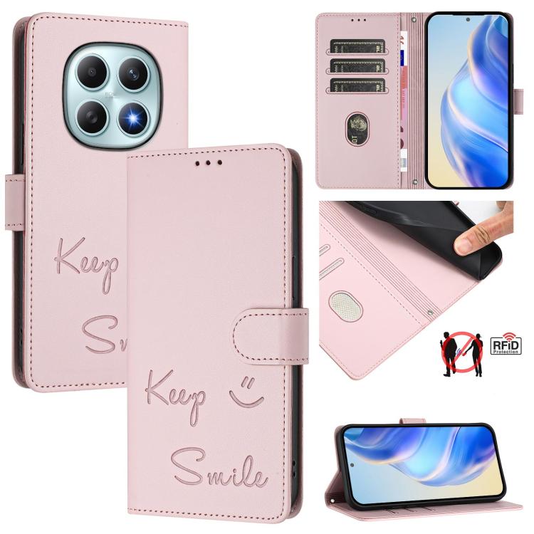 

For Redmi Note 15 4G / 5G Global 164mm Smile Embossing RFID Leather Phone Case(Pink)