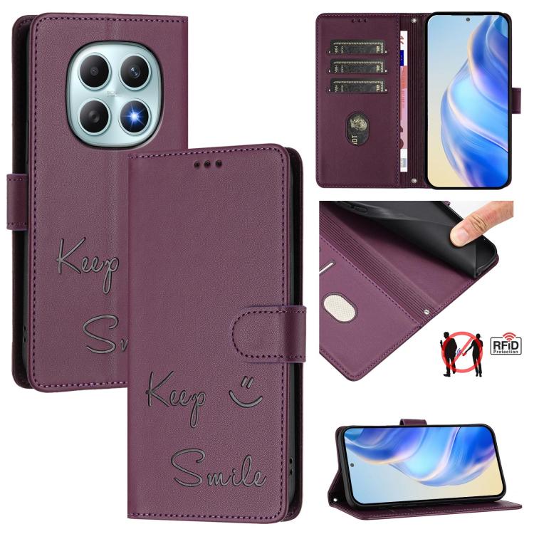 

For Redmi Note 15 5G Global 164mm Smile Embossing RFID Leather Phone Case(Violet)