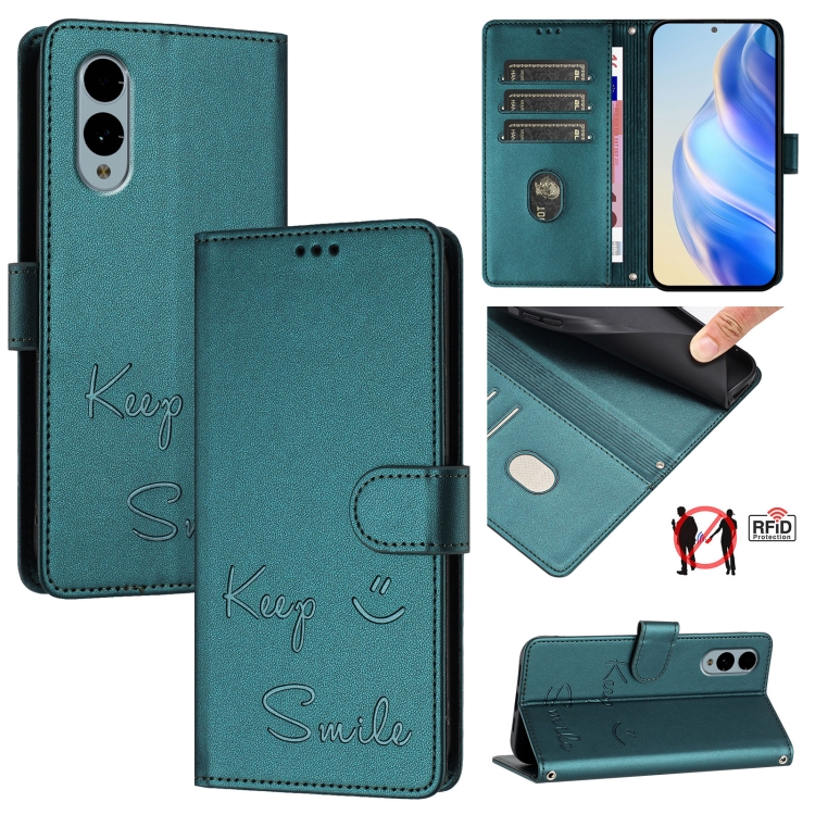 Fujitsu Arrows We2用 スマイルエンボス加工 RFIDレザー電話ケース