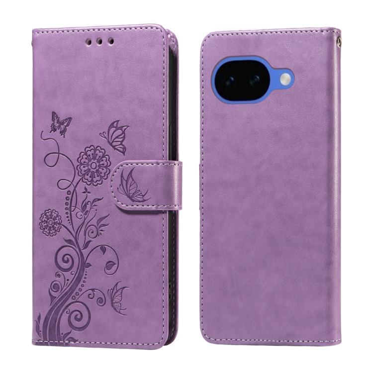 

For Google Pixel 10a Embossed Butterfly Flowers Leather Phone Case(Purple)