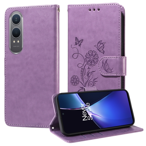 

For OnePlus Nord CE 4 Lite Embossed Butterfly Flowers Leather Phone Case(Purple)