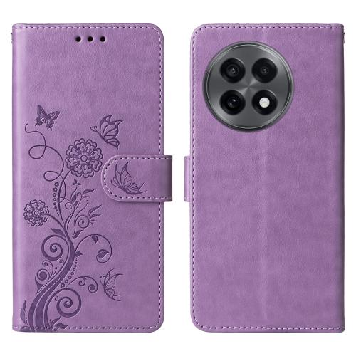 

For OnePlus 13R / Ace 5 / Ace 5 Pro Embossed Butterfly Flowers Leather Phone Case(Purple)