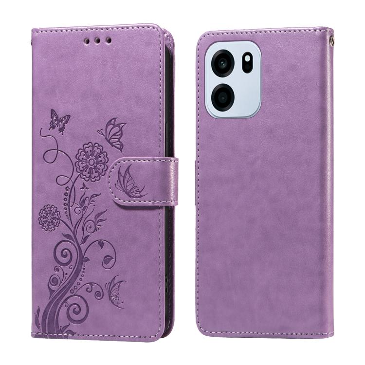 

For OnePlus Turbo 6V / Turbo 6 Embossed Butterfly Flowers Leather Phone Case(Purple)