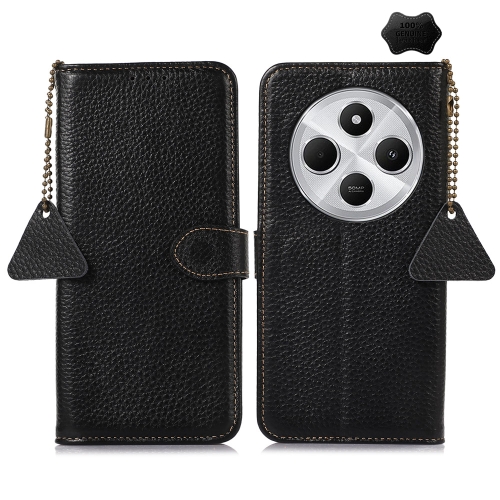 

For Redmi 14C 4G Genuine Leather Litchi Texture RFID Leather Phone Case(Black)