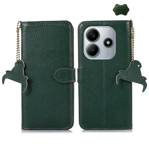 

For Redmi Note 14 4G Global Genuine Leather Litchi Texture RFID Leather Phone Case(Green)