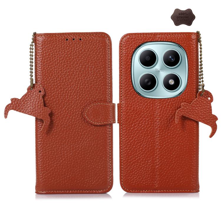 

For Redmi Note 15 5G Global 164mm Genuine Leather Litchi Texture RFID Leather Phone Case(Coffee)