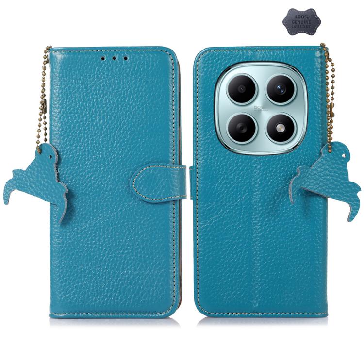 

For Redmi Note 15 5G Global 164mm Genuine Leather Litchi Texture RFID Leather Phone Case(Blue)