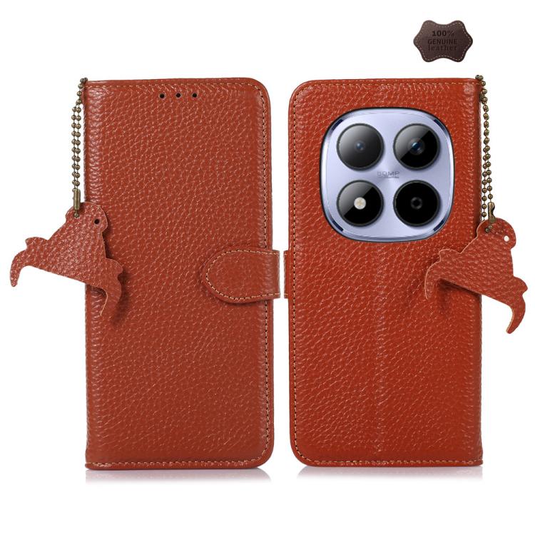 

For Redmi Note 15 Pro 5G Global 163.6mm Genuine Leather Litchi Texture RFID Leather Phone Case(Coffee)