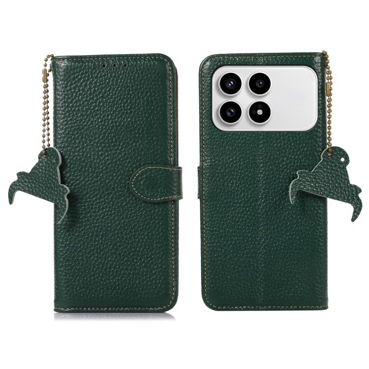 

For Redmi K90/Poco F8 Pro Genuine Leather Litchi Texture RFID Leather Phone Case(Green)