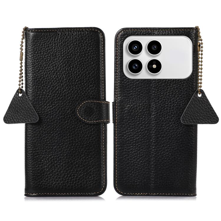 

For Redmi K90/Poco F8 Pro Genuine Leather Litchi Texture RFID Leather Phone Case(Black)