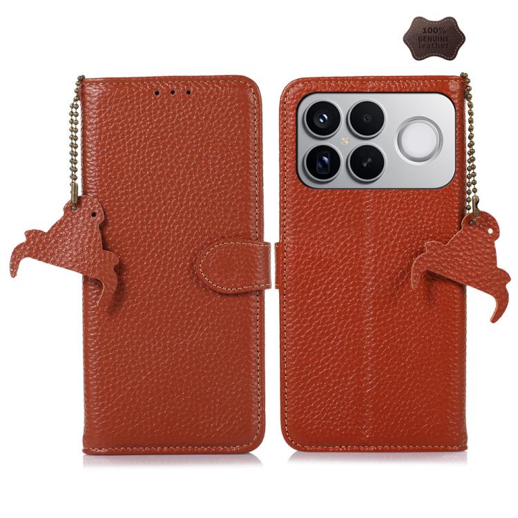 

For Redmi K90 Pro Max/Poco F8 Ultra Genuine Leather Litchi Texture RFID Leather Phone Case(Coffee)