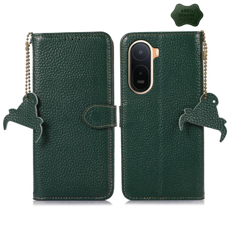

For Redmi A7 Pro 171mm/Poco C85x 5G Genuine Leather Litchi Texture RFID Leather Phone Case(Green)
