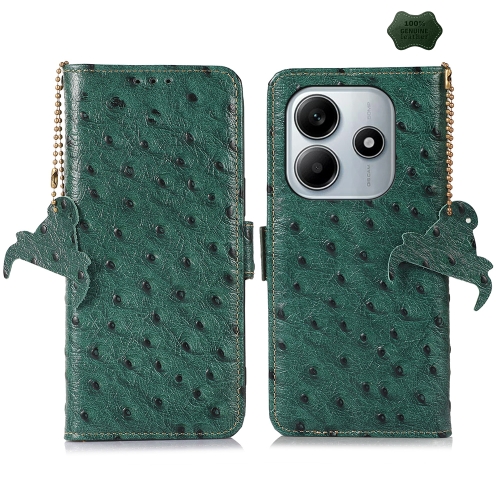 

For Redmi Note 14 4G Global Ostrich Pattern Genuine Leather RFID Phone Case(Green)