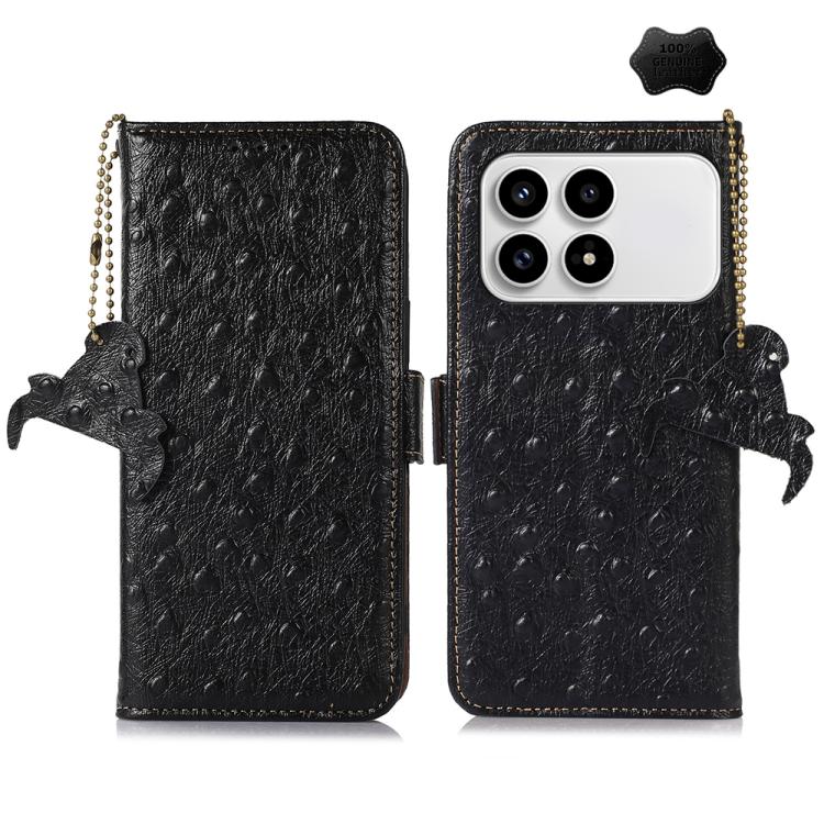 

For Redmi K90/Poco F8 Pro Ostrich Pattern Genuine Leather RFID Phone Case(Black)
