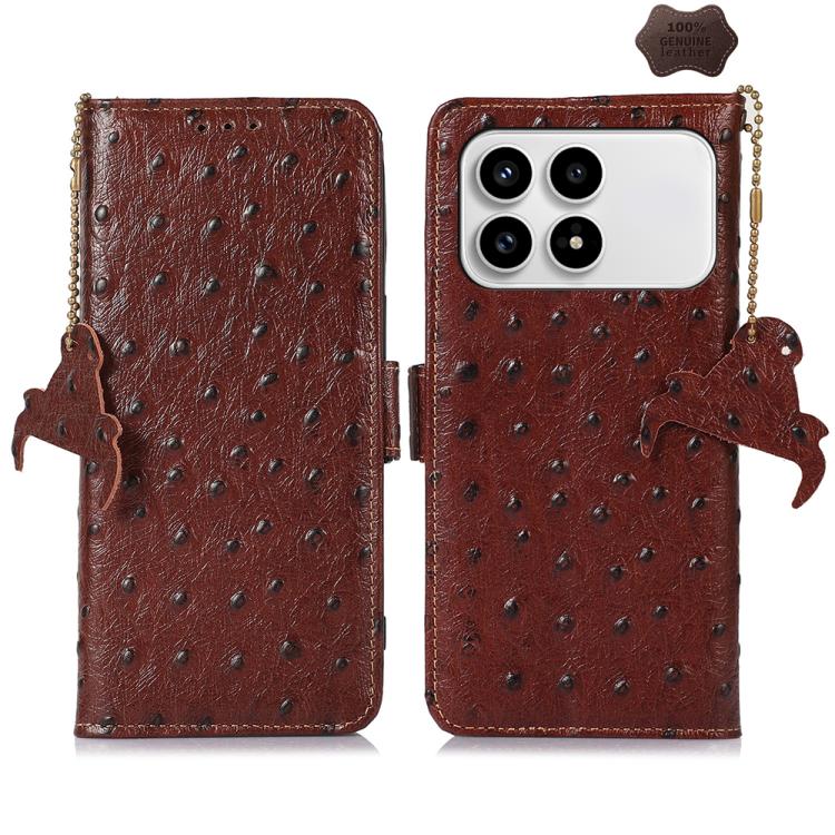 

For Redmi K90/Poco F8 Pro Ostrich Pattern Genuine Leather RFID Phone Case(Coffee)