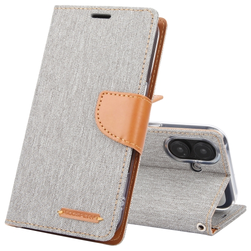 

For iPhone 16 Plus GOOSPERY CANVAS DIARY Fabric Texture Flip Leather Phone Case(Grey)