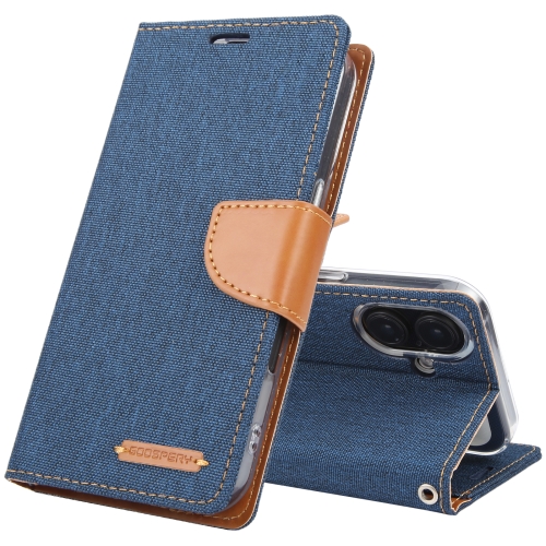 

For iPhone 16 GOOSPERY CANVAS DIARY Fabric Texture Flip Leather Phone Case(Navy Blue)