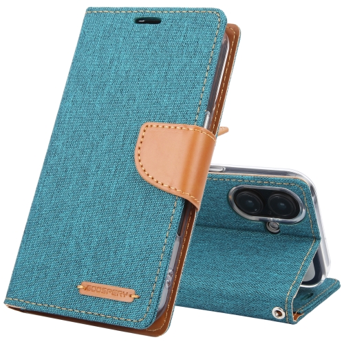 

For iPhone 16 GOOSPERY CANVAS DIARY Fabric Texture Flip Leather Phone Case(Green)