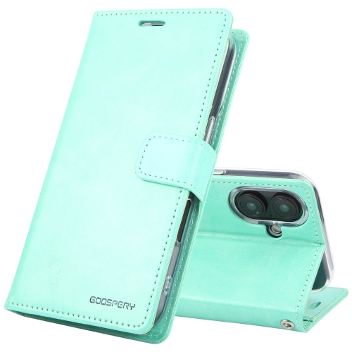 

For iPhone 16 GOOSPERY BLUE MOON Crazy Horse Texture Leather Phone Case(Mint Green)