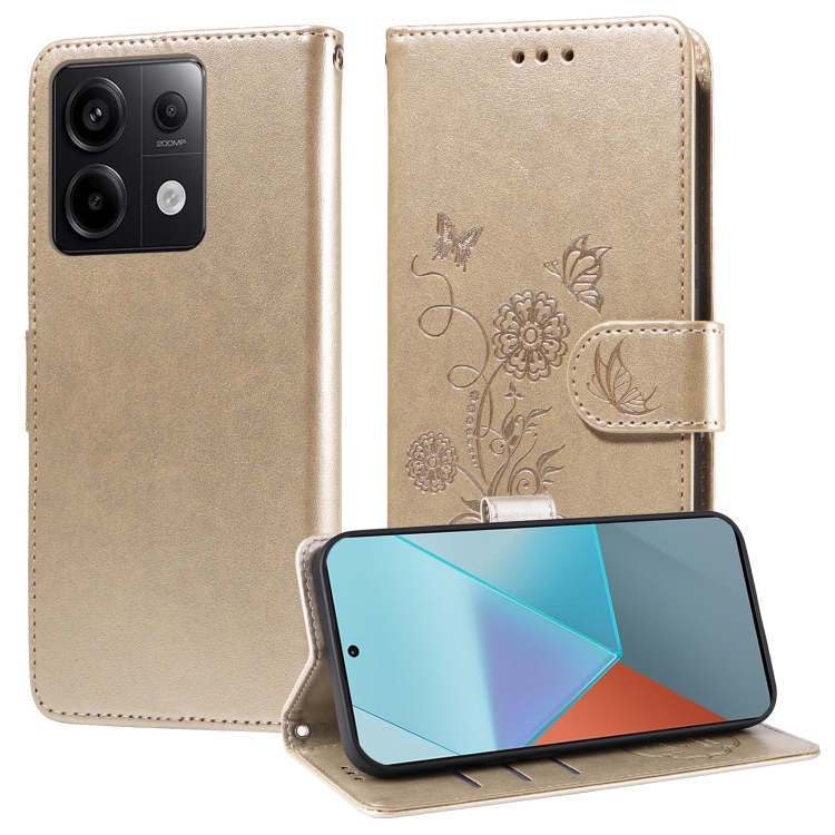 

For Xiaomi Poco X6 5G Embossed Butterfly Flowers Leather Phone Case(Gold)