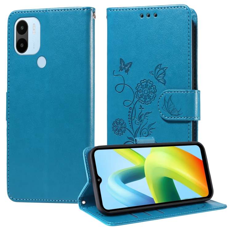 

For Xiaomi Poco C50 / C51 Embossed Butterfly Flowers Leather Phone Case(Blue)