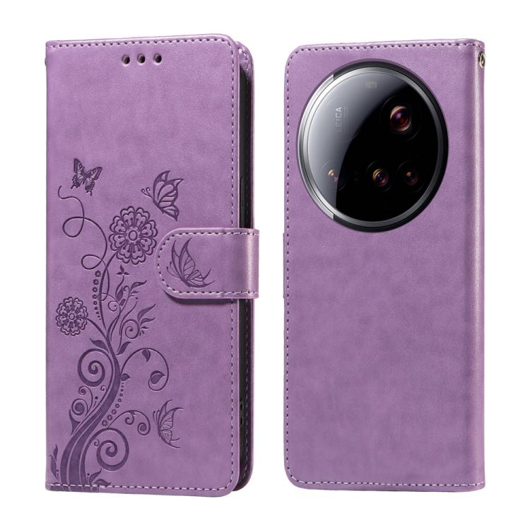 

For Xiaomi 15 Ultra Embossed Butterfly Flowers Leather Phone Case(Purple)