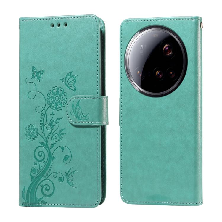 

For Xiaomi 15 Ultra Embossed Butterfly Flowers Leather Phone Case(Green)