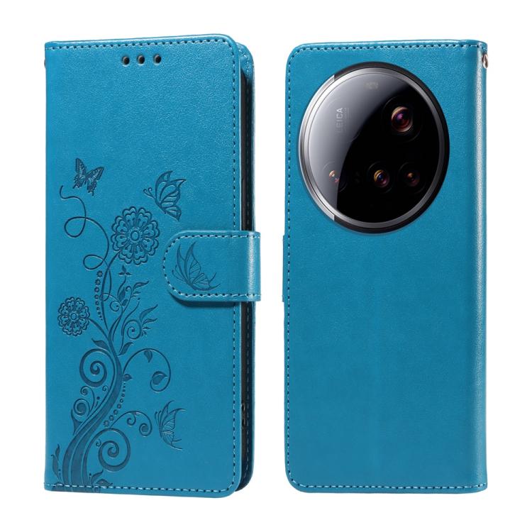 

For Xiaomi 15 Ultra Embossed Butterfly Flowers Leather Phone Case(Blue)