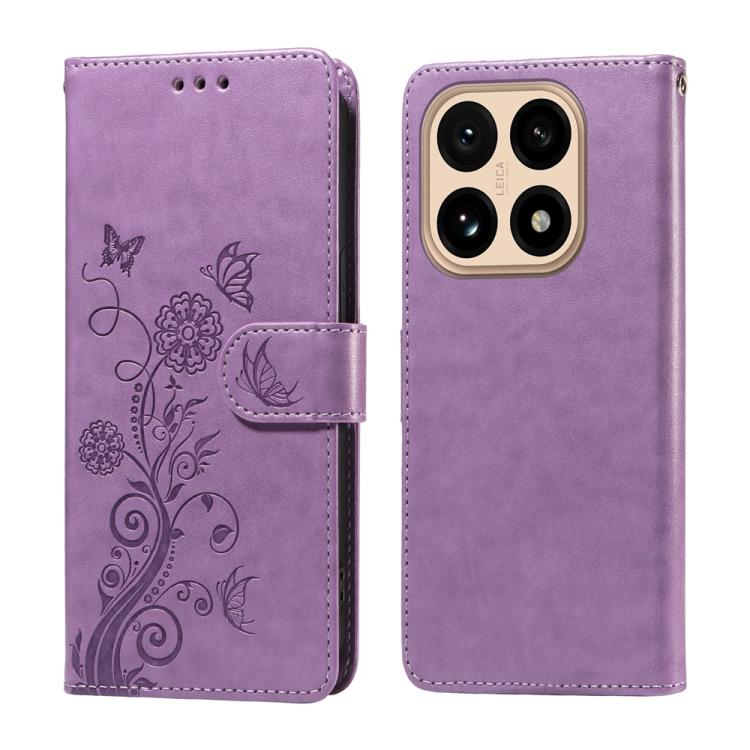 

For Xiaomi 15T 5G Embossed Butterfly Flowers Leather Phone Case(Purple)