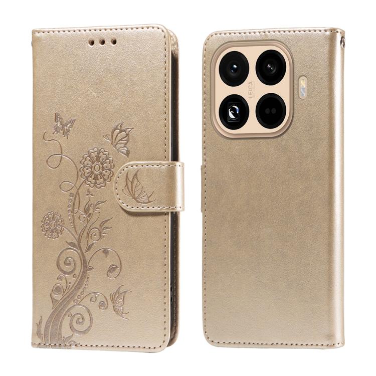 

For Xiaomi 15T Pro 5G Embossed Butterfly Flowers Leather Phone Case(Gold)