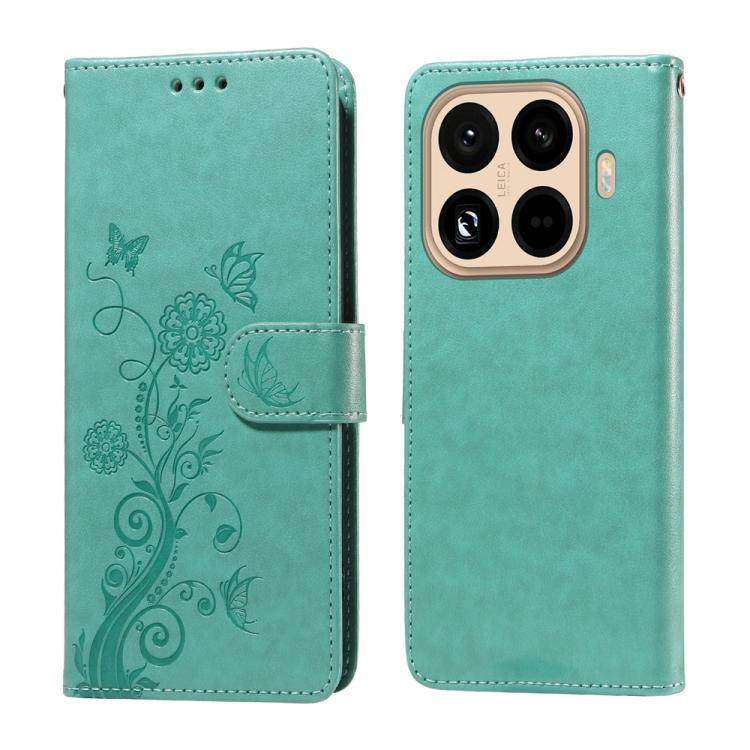 

For Xiaomi 15T Pro 5G Embossed Butterfly Flowers Leather Phone Case(Green)