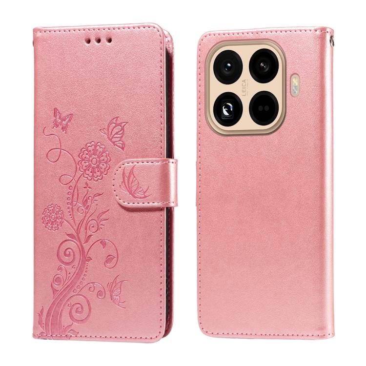 

For Xiaomi 15T Pro 5G Embossed Butterfly Flowers Leather Phone Case(Rose Gold)