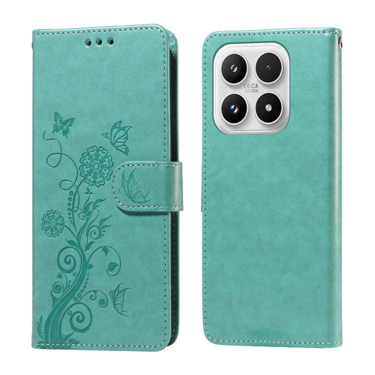 

For Xiaomi 17 Embossed Butterfly Flowers Leather Phone Case(Green)